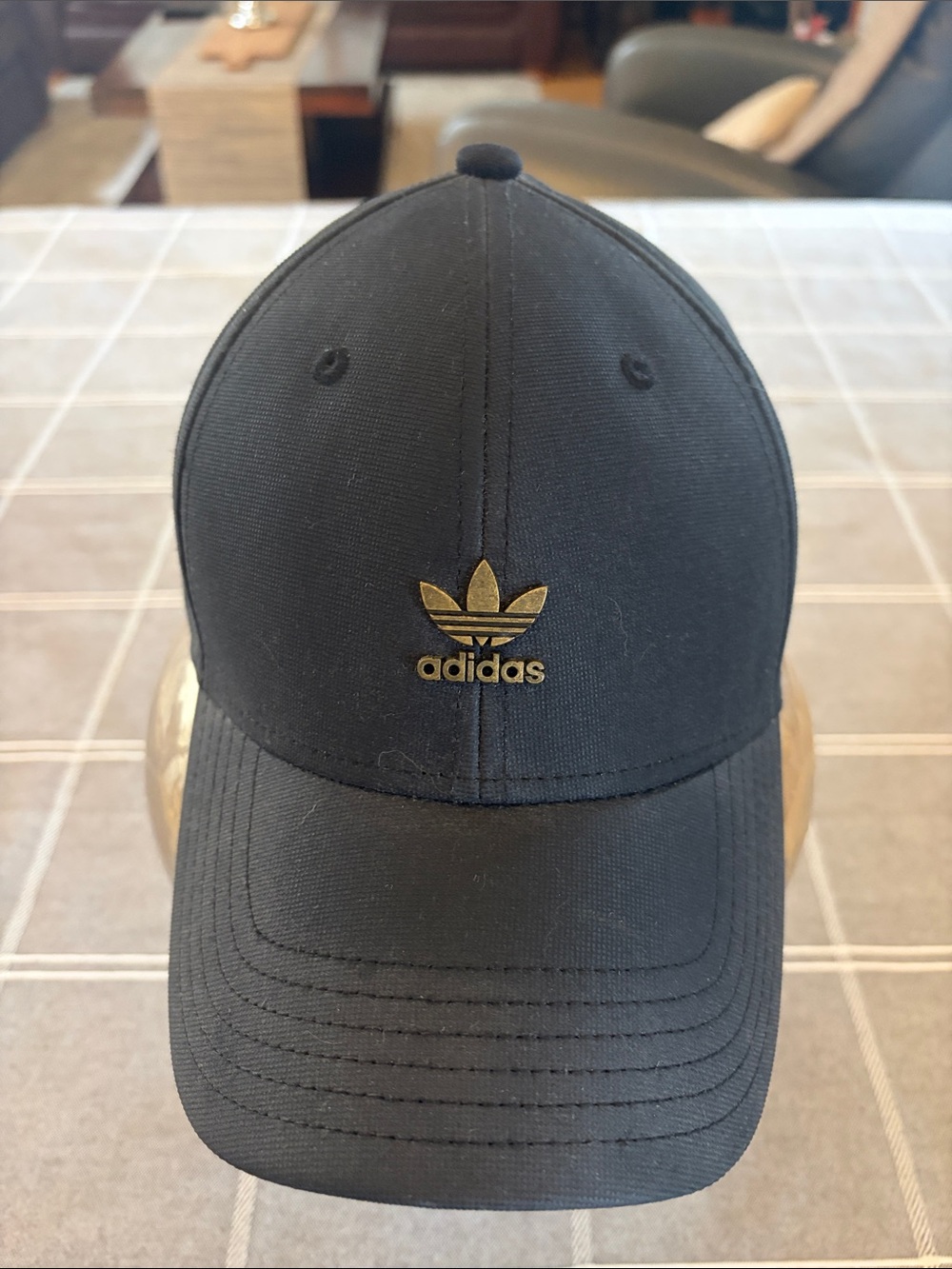 adidas Black Cap with Gold Trefoil Emblem, L/XL
